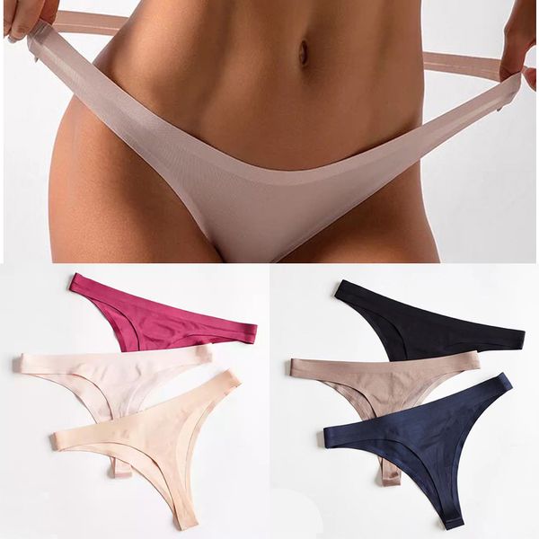 

ice silk women panties seamless thin nylon g-string thongs elasic low-rise lingerie breathable briefs underwear plus size, Black;white