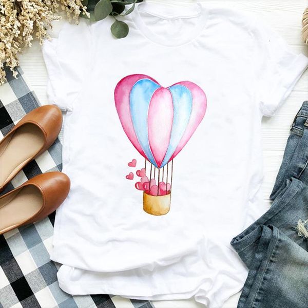 

love valentine cute balloon women 90s printing print tee clothes graphic, White