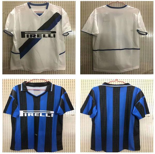 

97/98 milan retro version soccer jersey 1997/1998 home #10 baggio #9 ronaldo soccer shirt 02/03 away white football uniform sales, Black;yellow