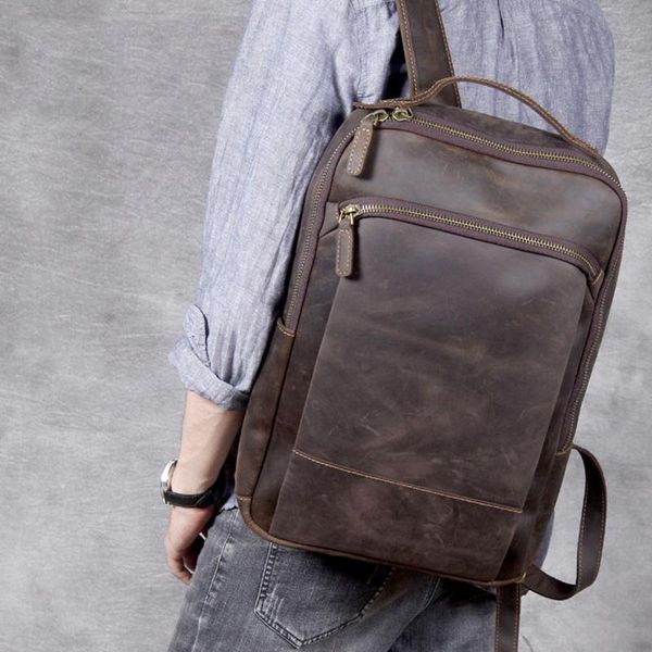

backpack vintage men's crazy horse leather genuine retro rucksack large classic travel big lapcomputer bag