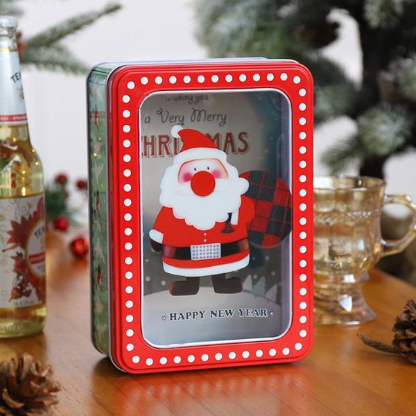 

christmas decorations tin case candy box transparent film storage containers ornaments for party favors gifts packaging bag iron frame