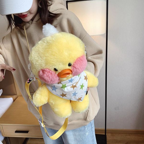 

2023 new sweet cartoon cute duckling plush bags fashion girl mobile phone shoulder bag toy wholesale, Black;red
