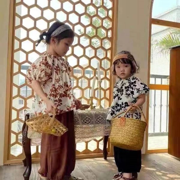 

summer arrival girls fashion floral t shirt kids pants clothing 210528, White