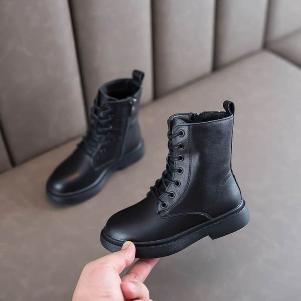 

girls boots kids shoes childrens footwear autumn winter children boys ankle boot cowhide leather moccasins soft casual student shoe b7764, Black;grey