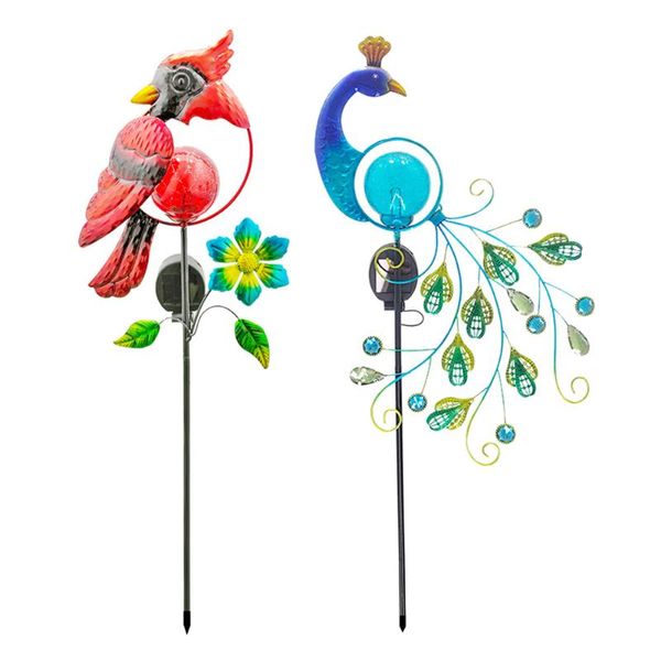 

lawn lamps led solar light luminous red birdpeacock waterproofoutdoor garden stakes yard art for home courtyard decoration