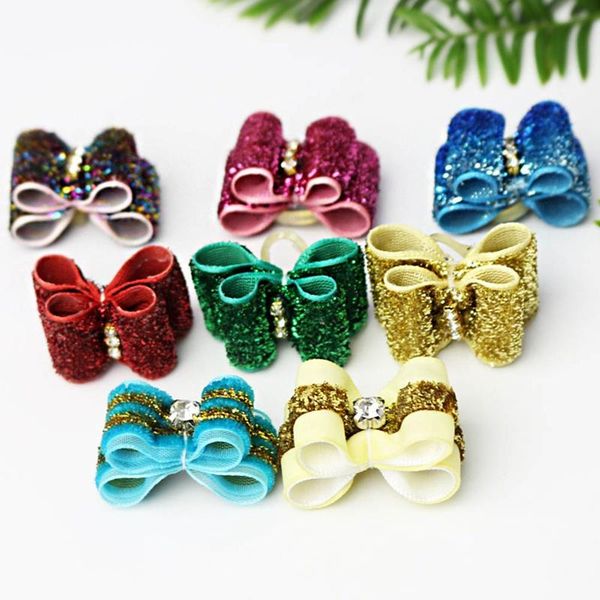 

party favor grooming hair clip accessories pets decoration cute&funny colorful puppy pet dog rhinestone bow rubber bands