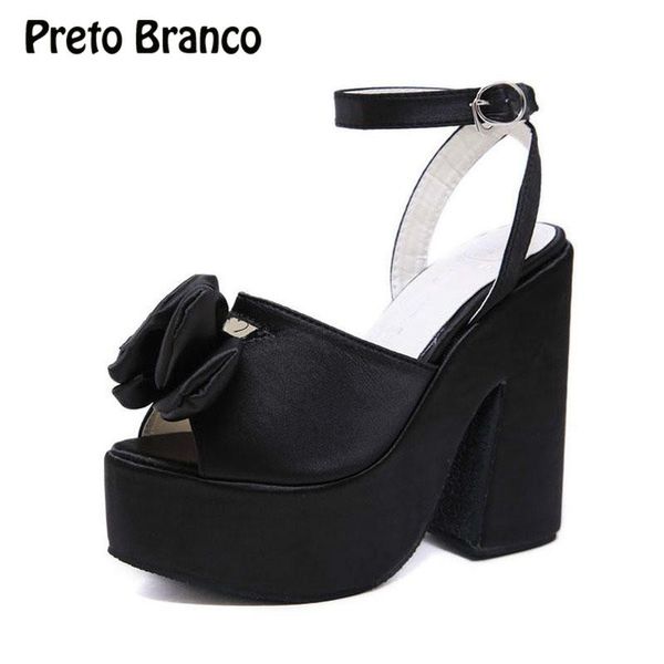 

women fashion comfortable thick bottom bow high heel platform sandals shoes woman 14cm, Black