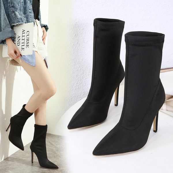 

boots women's shoes elastic high-heeled bare, Black