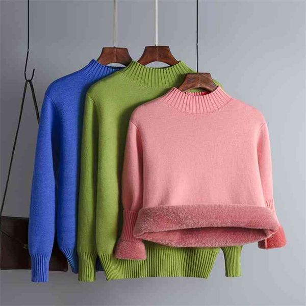 

winter plus thick winter women's korean knit mink cashmere sweater womens solid color turtlneck pullover slim-fit sweaters 210420, White;black