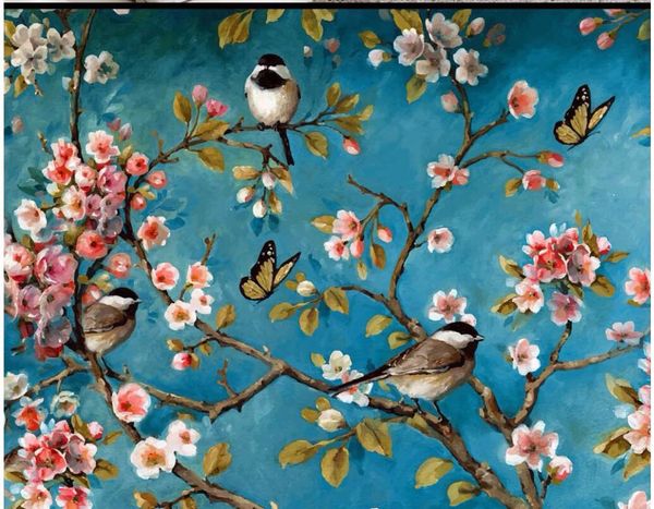 

custom wallpaper 3d chinese style flowers and birds background wall decor painting living room entrance 3d wallpapers