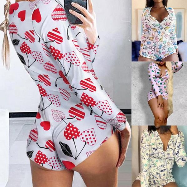 

women v-neck short sleeve bodycon bodysuit casual printed button sleepwear jumpsuit shorts romper leotard for summer gym clothing, White;black