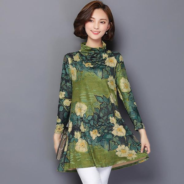 

plus size long tunic blouse women 2021 autumn winter floral print mori girl shirts sleeve korean chemise social femme women's blouses, White