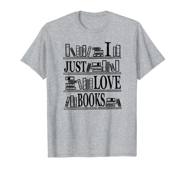 

I love Books Bookshelf Reading Club Bookworm Library Gift T-Shirt, Mainly pictures