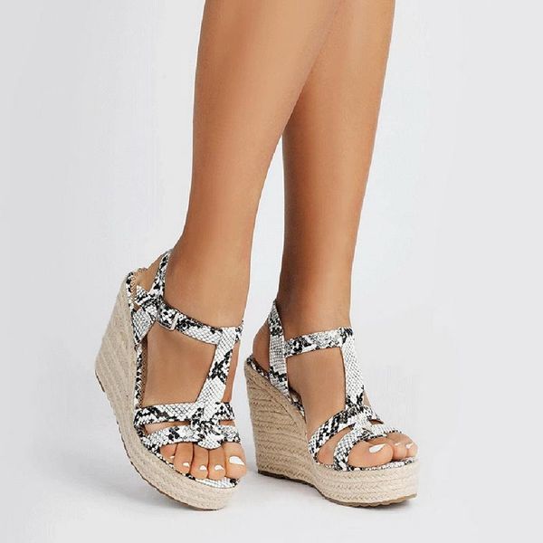 

dress shoes 2021 dropship big size 43 platform straw high heels summer women wedges woman serpentine sandals female, Black