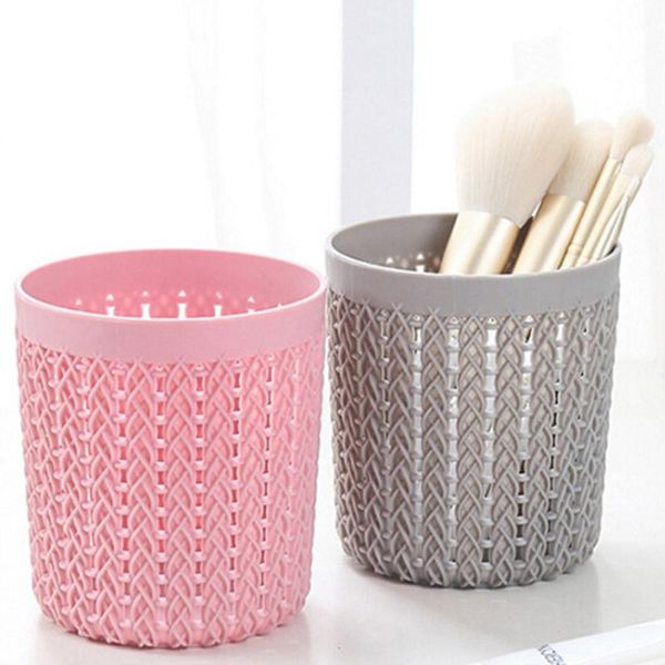 

storage boxes & bins pink/gray cylinder hollow cosmetic brush box holder empty bag brushes organizer make up