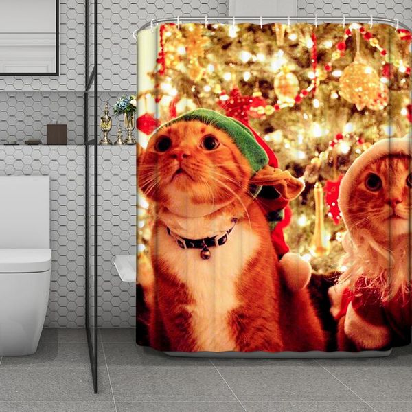 

shower curtains merry christmas curtain bathroom waterproof happy festival toilet cat red curtian for