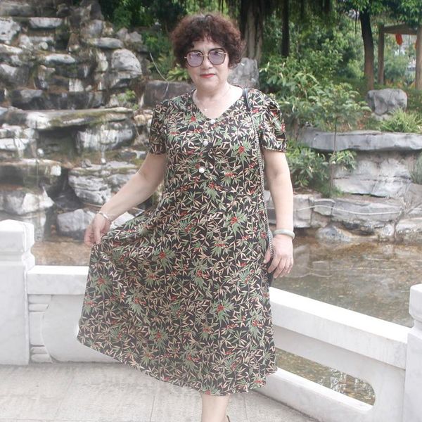 

plus size dresses elegant korean office women short sleeve v-neck print summer woman dress a-line 5xl 6xl 7xl party h431, Black