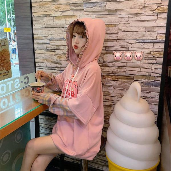 

women's hoodies & sweatshirts cute sweatshirt autumn gothic hooded hoodie streetwear women oversized witch casual pink winter patchwork, Black