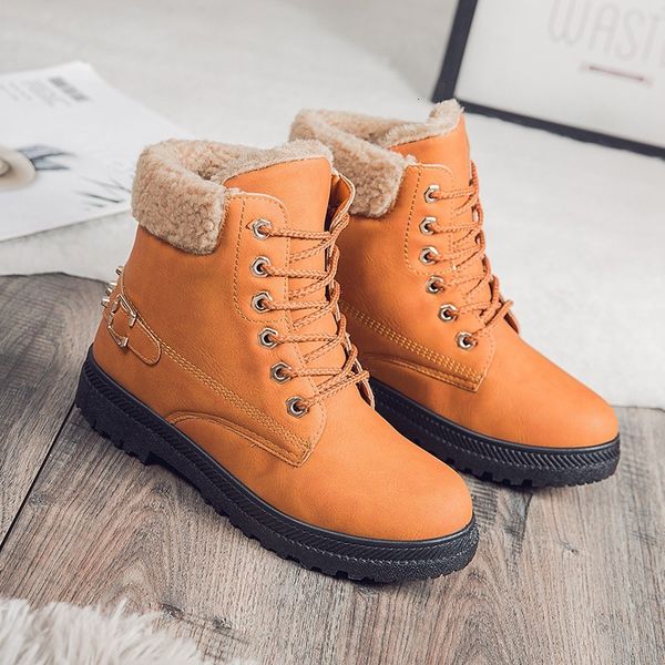 

boots lace up ankle booties plush snow boot rivet shoes winter buckle decorate footwears northern europe z507, Black