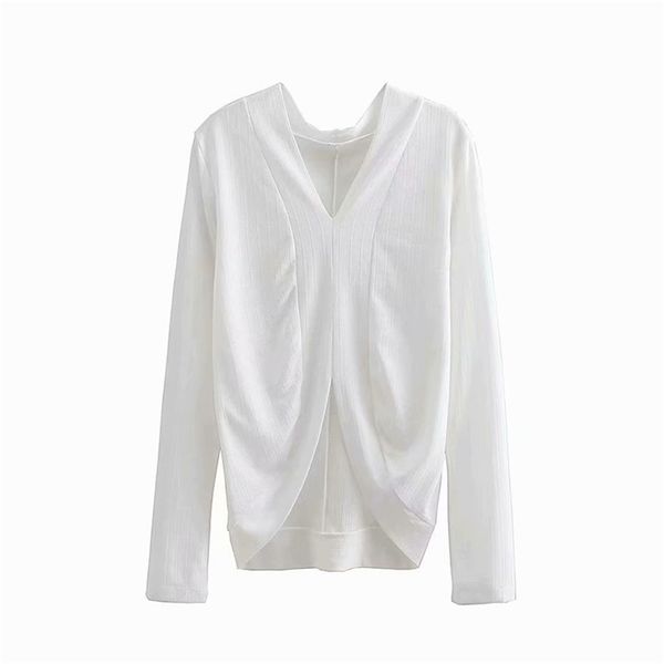 

streetwear women solid white shirts fashion ladies v-neck polyester knitted elegant female chic slim blouse 210527