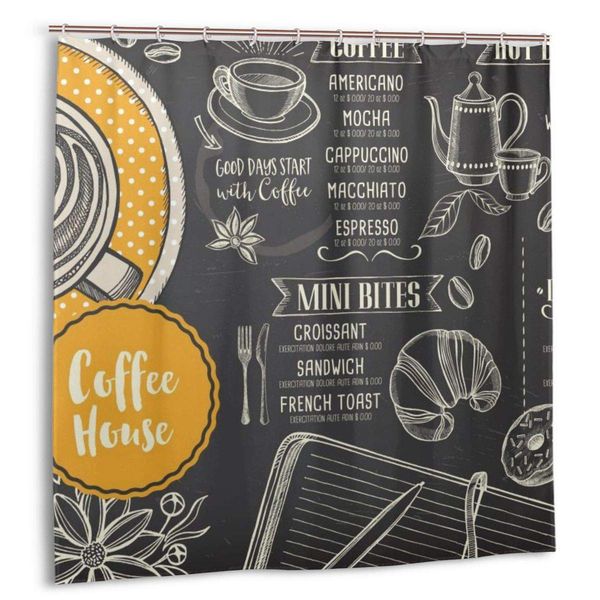 

shower curtain,coffee restaurant brochure vector, coffee shop menu design bath curtain set with hooks