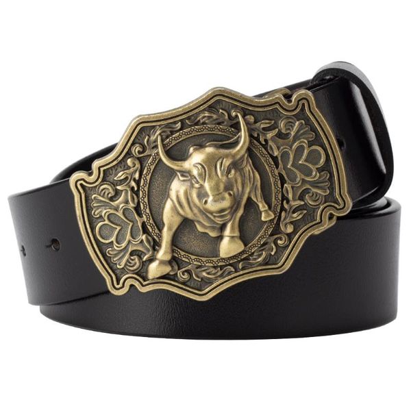 

belts 2021 men smooth buckle zinc alloy belt men's rock genuine leather casual accessories high quality, Black;brown