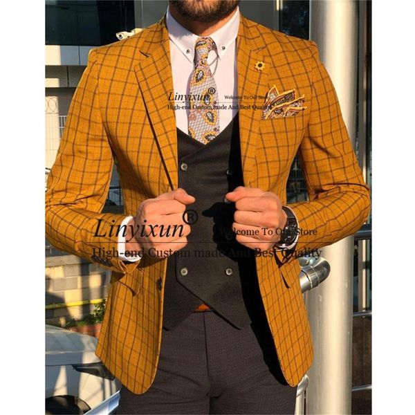 

men's suits & blazers classic plaid mens notched lapel slim fit wedding check groomsmen wear tuxedos for groom 3 pieces set male blazer, White;black