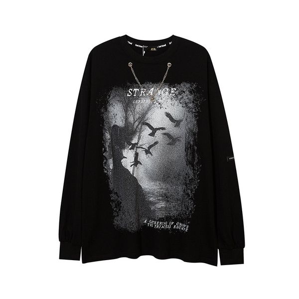 

hoodiesdark high street long sleeve t-shirt men's loose american street fashion br thin sweater autumn winter bottoms for men and, Black