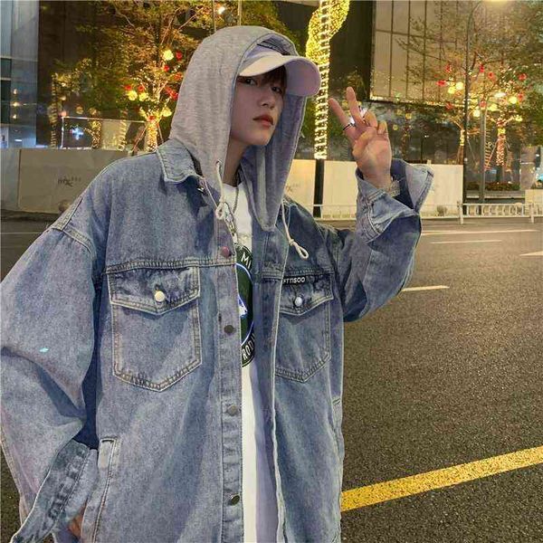 

ins women's coat fake two loose hooded denim jk3863p75 control 89, Black;brown