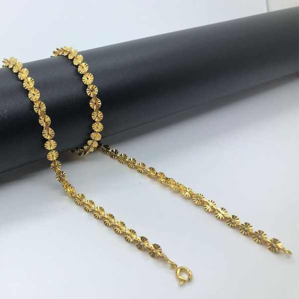 

chains woman yellow gold color three-dimensional flower link necklace 5mm width 50cm length, Silver