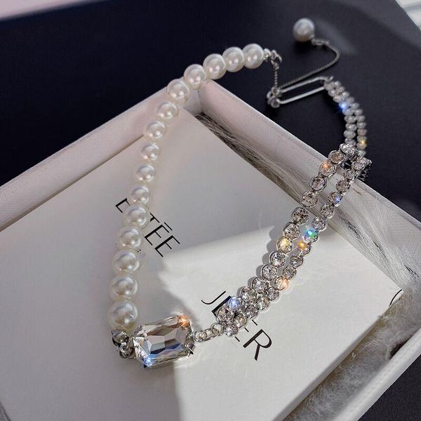 

chokers korean style pearl asymmetric choker multilayer necklaces for women luxury trendy naive and romantic clavicle chain 2021, Golden;silver