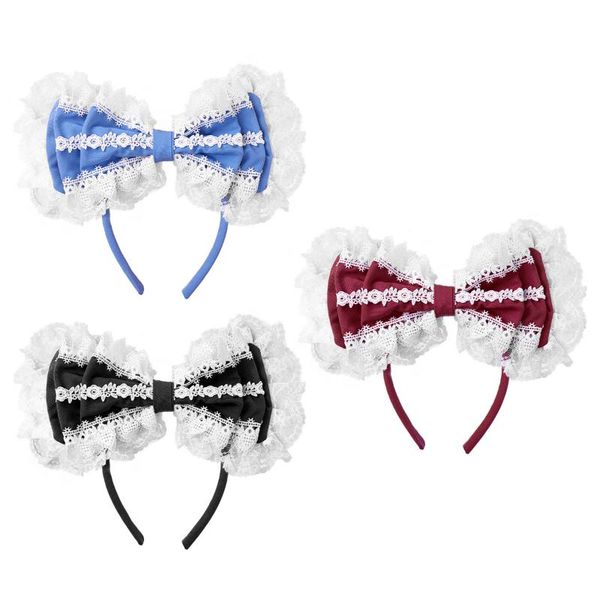 

christmas decorations bow hairband for girls handmade ribbon headbands with lace hoops women cosplay maid role play costume hair accessory