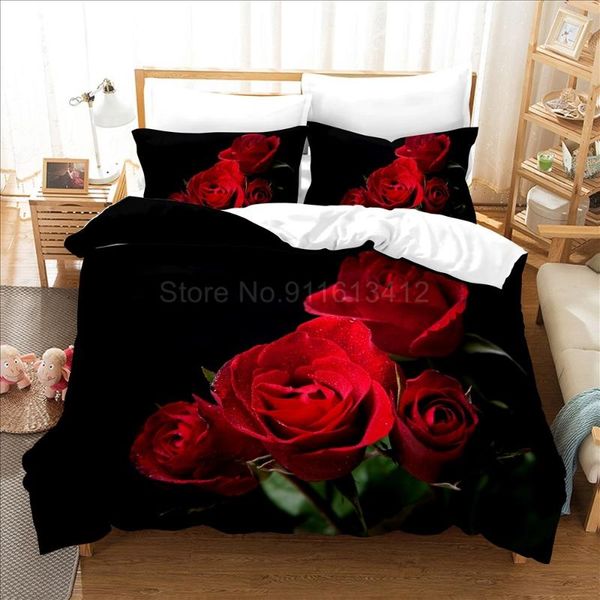 

bedding sets flower red rose set luxury comforter duvet covers pillowcases bed linen king  single size