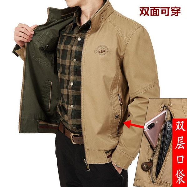 

wear pure cotton casual men's coat on both sides, middle-aged and elderly workers' jacket in spring autumn, father's jackets, Black;brown
