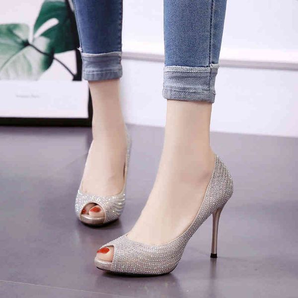 

dress shoes women pumps fashion peep toe single luxury rhinestone thin heels sweet casual ladies party wedding woman l0021 23yz, Black