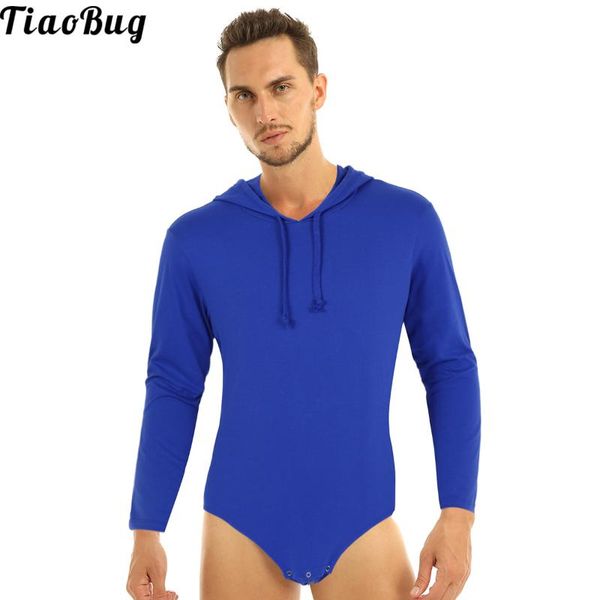 

men's swimwear tiaobug men adults one-piece surfing swimming jumpsuit soft solid color long sleeves press crotch hoodie bodysuit romper