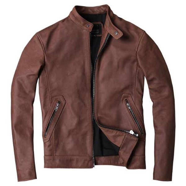 

men's leather & faux 2021 arrivals automotive cowhide jackets and coats for men high fashion vintage real mens brand clothing a968, Black