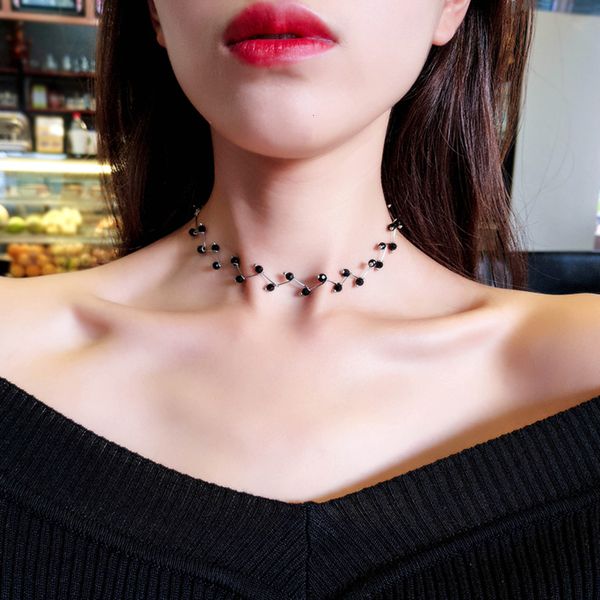 

fashion statement necklace black bijoux simple cross strand beaded chokers s women jewelry wholesale, Silver