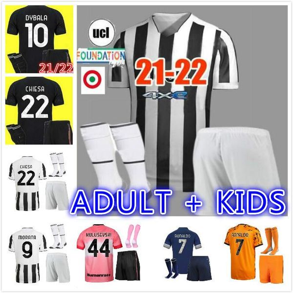

kids kit ronaldo dybala 21 22 soccer jerseys juventus chiesa morata kulusevski football shirt de ligt camiseta fÃºtbol 2021 2022 maillo, Black;yellow