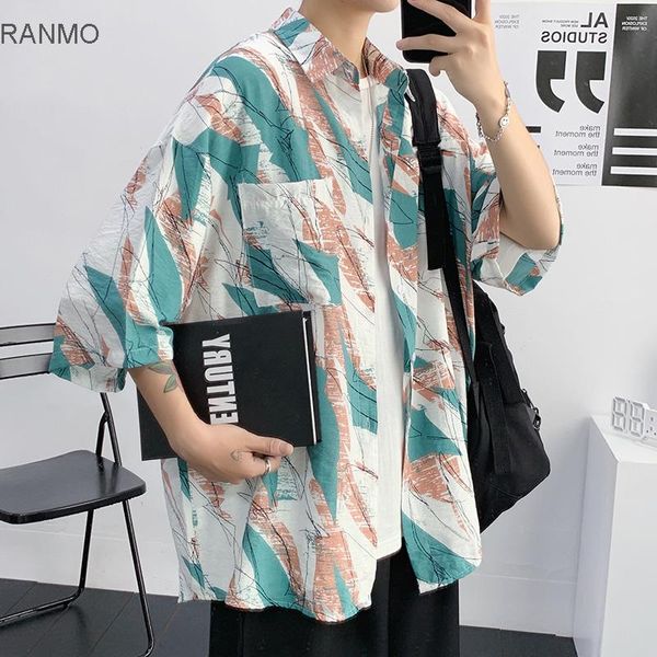 

hawaiian flower shirt men's 5-sleeve dress shirts, White;black