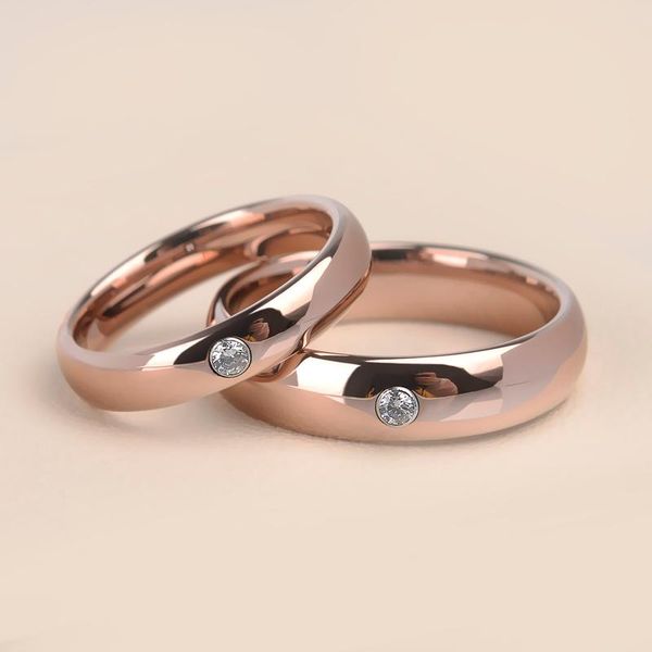 

wedding rings saya brand rose golding plating couples' tungsten inlay cz stones 4mm width for engagement band, Slivery;golden