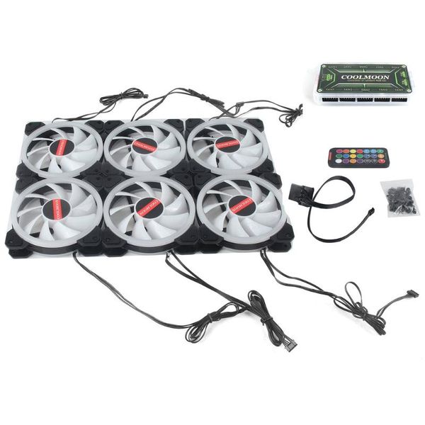 fans & coolings 6pcs 120mm computer pc cooler cooling fan double ring rgb led with remote control 366 modes for cpu