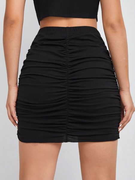 

solid skinny ruched skirt p0xd#, Black