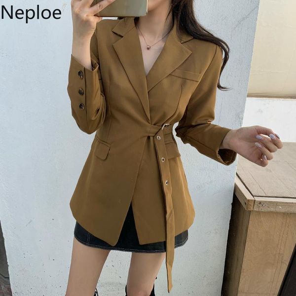 

women's suits & blazers neploe 2021 korean solid belt slim waist casual suit coat spring long-sleeved blazer jacket women elegant outwe, White;black
