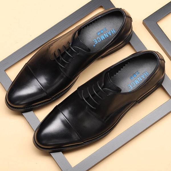 

dress shoes autumn three joint officer leather round head lace up layer british business, Black