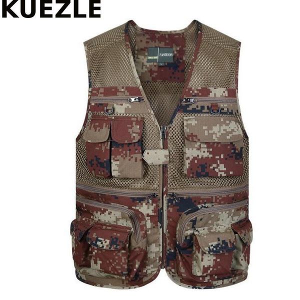

men's vests camouflage men vest tactical webbed gear coat summer pographer waistcoat tool many pocket mesh work sleeveless jacket male, Black;white
