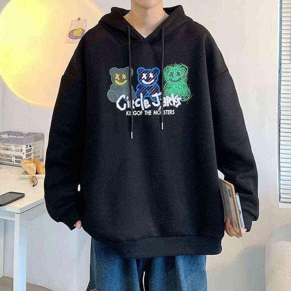 

xuanlaiya hooded sweater men's autumn fashion brand loose clothes cartoon coat personality hoodie sweater 202, Black