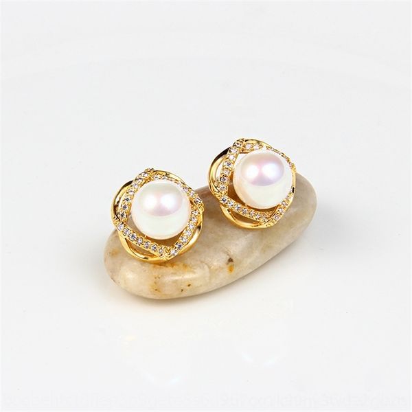 

c2z s925 silver needle stud pearl earringsearrings and earringswomen's fashion pearl personality rose zircon temperament net red, Golden;silver