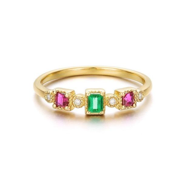 

cluster rings zhouyang for women delicate vintage 3 red green stone crystal light gold color wedding gifts fashion jewelry kbr245, Golden;silver