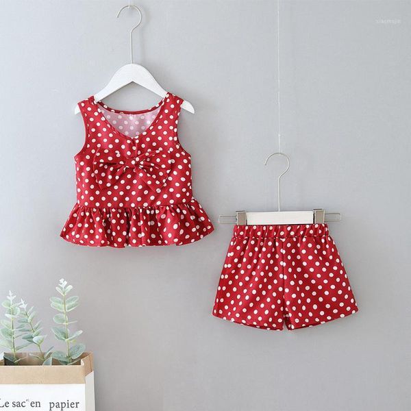

girls clothes sets summer sleeveless dot open back bow t-shirt+shorts 2pcs suit toddler kid baby clothing, White